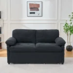 Goldoma convertible queen sleeper sofa in chenille upholstery with side storage pocket and casters