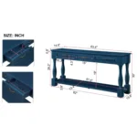 Goldoma 63-inch mid-century console table with three drawers and shelf in navy blue, solid wood entryway sofa table