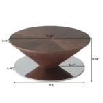 Goldoma modern oval coffee table with stainless steel base and marble wood top in a living room setting