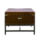 Goldoma 42-inch rectangular coffee table in brown manufactured wood and metal, modern living room centerpiece
