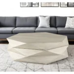 48 inch natural solid wood hexagon lift top coffee table with hidden storage in a modern living room