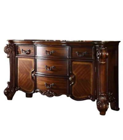 Goldoma 71 inch solid wood dresser with 5 drawers in Scandinavian style – cherry finish