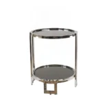 Goldoma 22-inch silver mirrored glass end table with shelf in a living room setting