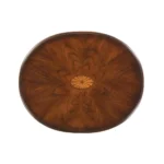 Goldoma 26-inch rustic oval end table with cherry top, dark brown base, and lower shelf for storage