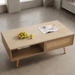 Goldoma modern solid wood coffee table with sliding doors and TV cabinet set in living room