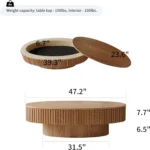 Goldoma 43.7-inch oval drum coffee table in walnut finish with solid wood top and MDF base on a modern living room floor