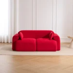 Goldoma Thalia corduroy loveseat sofa in high-saturation color with square arms and solid back