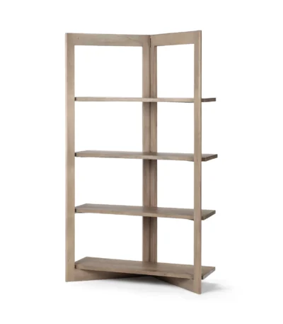 Goldoma 72-inch solid wood bookcase with four shelves in industrial design, warm brown finish for home office