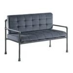 Goldoma 51 inch gray velvet loveseat with tufted Chesterfield design in a living room