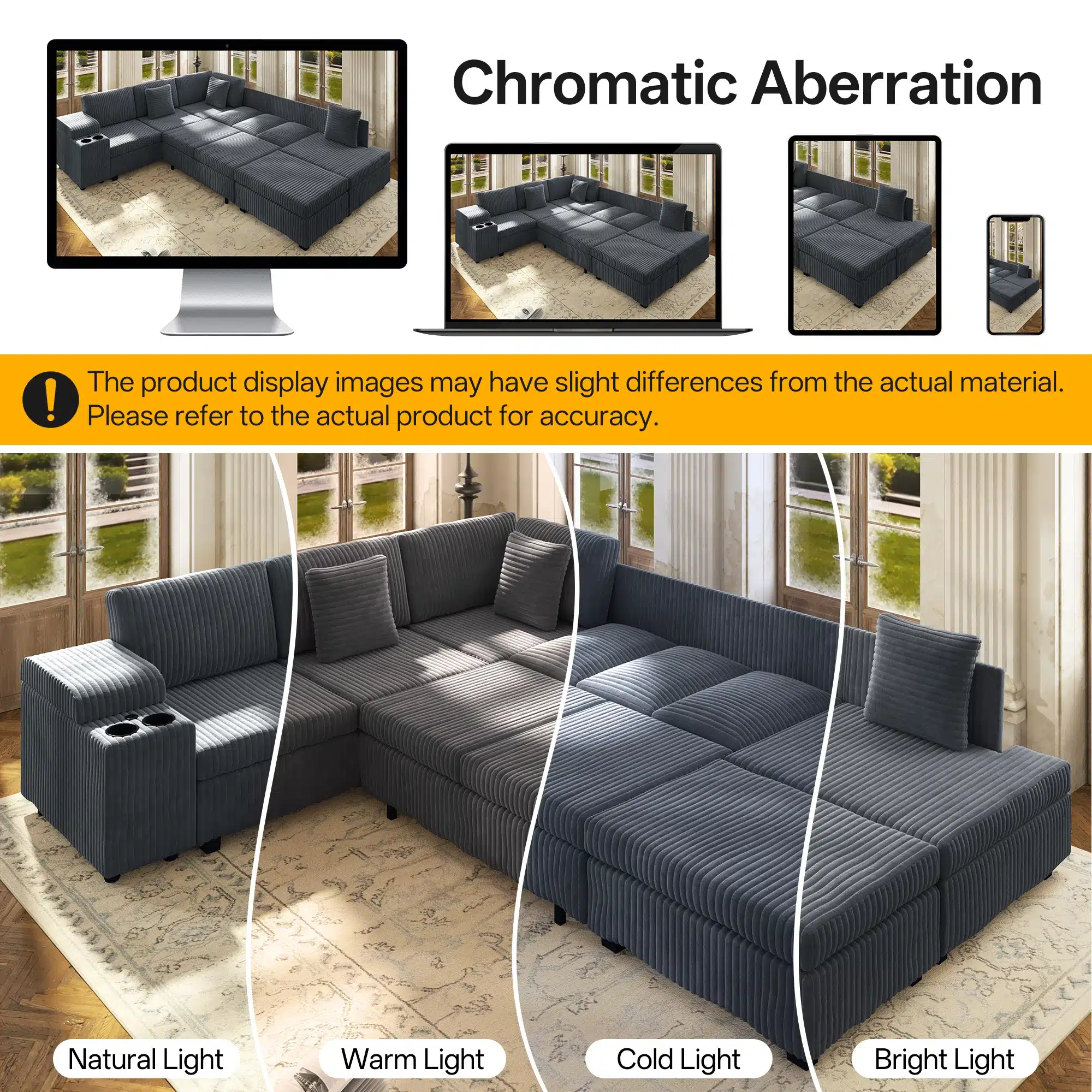 Goldoma Modern L-Shaped Sectional Sofa with Storage, USB, and Ottoman