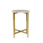 Marble end table with brown tan marble top and gold metal frame - Goldoma 21 inch round side table
