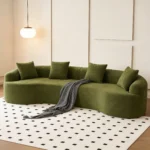 Goldoma 4-Seater Compressed Memory Foam Sofa in green fabric, modern sectional for living room