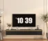 Goldoma Floating Floor Mount TV Stand with LED Lights and Power Outlet