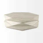 48 inch natural solid wood hexagon lift top coffee table with hidden storage in a modern living room