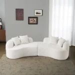 Goldoma curved modular sofa set in corduroy upholstery, ideal for small living rooms