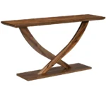 Goldoma Modern Rustic Console Table with cross-leg design in oak finish - solid wood and MDF rustic console table for entryway or living room