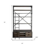 Goldoma 94-inch ladder bookcase with brown MDF shelves and black metal frame in a living room