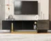Goldoma Mid-Century TV Stand for TVs up to 59 Inches, 66.7" Wide, with Drawer and Cabinets, Black