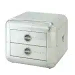 Goldoma 22" Silver Aluminum Aviator Trunk Style Square End Table with Two Drawers – close-up detail