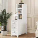 Goldoma adjustable end table with charging station and drawer in natural oak finish, featuring four-leaf clover top