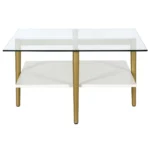 Goldoma 32 inch white and gold glass and steel square coffee table with shelf modern living room furniture