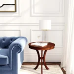 Goldoma 26 inch rustic round end table in medium brown distressed finish, perfect as a sofa side table