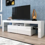 Goldoma wood TV stand with lift top for 60-64 inch TVs, featuring a modern design and adjustable shelves