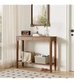 Goldoma Walnut Wood Thin Console Table – slim space-saving entryway table in walnut finish