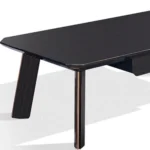 Goldoma 55-inch coffee table with drawer in ebony and dark brown wood with stainless steel base in living room