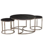 Goldoma 32 inch round coffee table in champagne and charcoal finish with metal frame and wood top