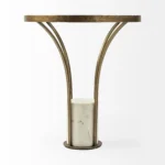 Goldoma 24-inch round black and white glass end table with metal frame, modern glass end table for living room