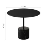 Goldoma 17-inch round farmhouse coffee table with glass top and black metal frame in a modern living room