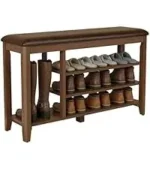 Solid beech wood nightstand with lower shelf - round modern end table for small spaces