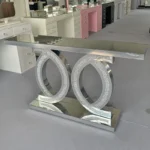 Goldoma crushed diamond mirrored console table modern silver entryway table with crystal inlays