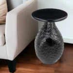 Goldoma 20-inch black solid wood round farmhouse accent table with pedestal base and textured top