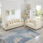 Goldoma convertible velvet loveseat sofa in apricot with tufted back and silver nailheads
