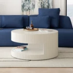 31.5'' Round Coffee Table,Modern Center Table with Storage,Vertical Stripe Design Coffee Table - Image 8