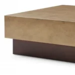 Goldoma 39 inch bronze copper and brown steel square block coffee table in a modern living room