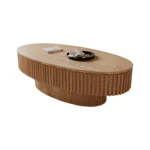 Goldoma 47-inch oval coffee table with storage in natural wood finish, modern design with hidden compartment
