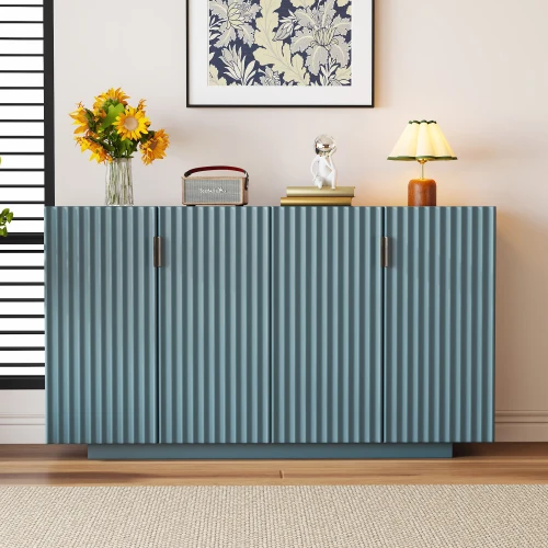 Goldoma Wave Doors Sideboard with Adjustable Shelves and Vintage Copper Handles, Antique Blue