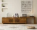 Mid-Century Modern Solid Oak Extendable TV Stand with Adjustable Storage for up to 75" TVs