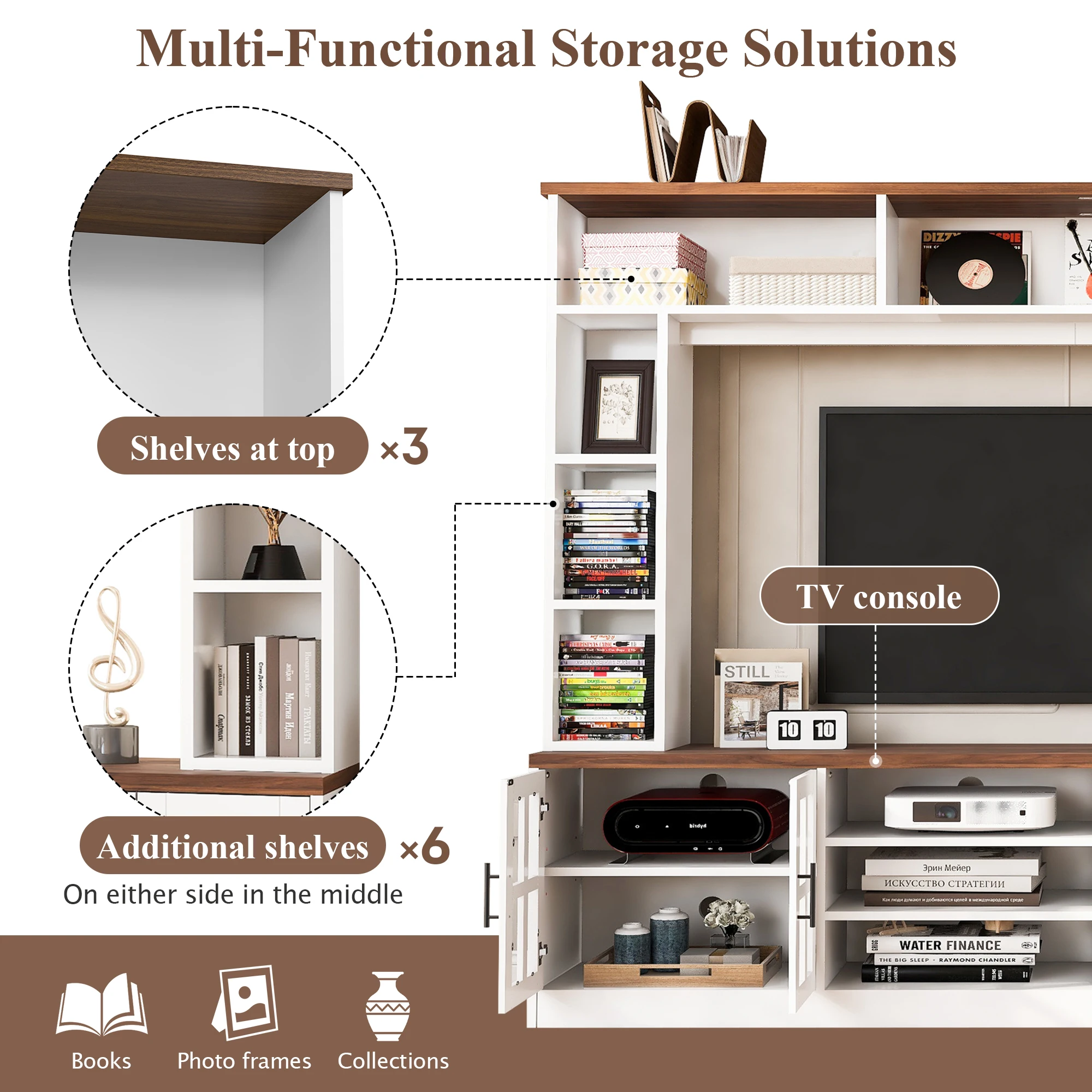 Goldoma 95.5" Modern Wall Unit Entertainment Center with Bookshelves for TVs up to 80"