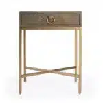 Goldoma 27" Gold and Brown Shagreen Faux Leather End Table with Drawer – close-up detail