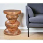 21" HMS Brown Solid Wood Round Pedestal End Table for Living Room Furniture - Image 2