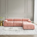 Goldoma modular velvet sofa set in L-shape configuration with soft velvet upholstery and wooden legs