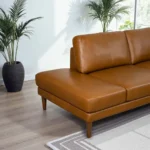 Goldoma modern left-facing sectional sofa bed in tan PU leather with sleeper function