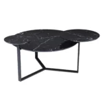 Goldoma 43 inch faux marble round coffee table with black iron base in a modern living room