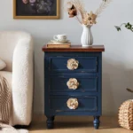 Vintage Farmhouse End Table Floral Knobs 19" Rustic Nightstand 3 Drawers Gourd Legs Bedside Sofa Accent Table Blue - Image 13