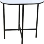 Goldoma 22-inch ceramic end table with white glossy top and black metal base, square shape, perfect for modern living room decor