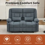 Goldoma manual recliner loveseat set with built-in cup holders in boucle fabric